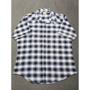 Ely Cattleman Tall Man‎ XXL Short Sleeve Plaid Western Pearl Snap Shirt Cowboy